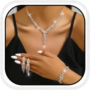 Unicra Gold Bride Necklace Earrings Set Bridal Wedding Jewelry Sets Rhinestone Prom Costume Choker Necklaces for Women