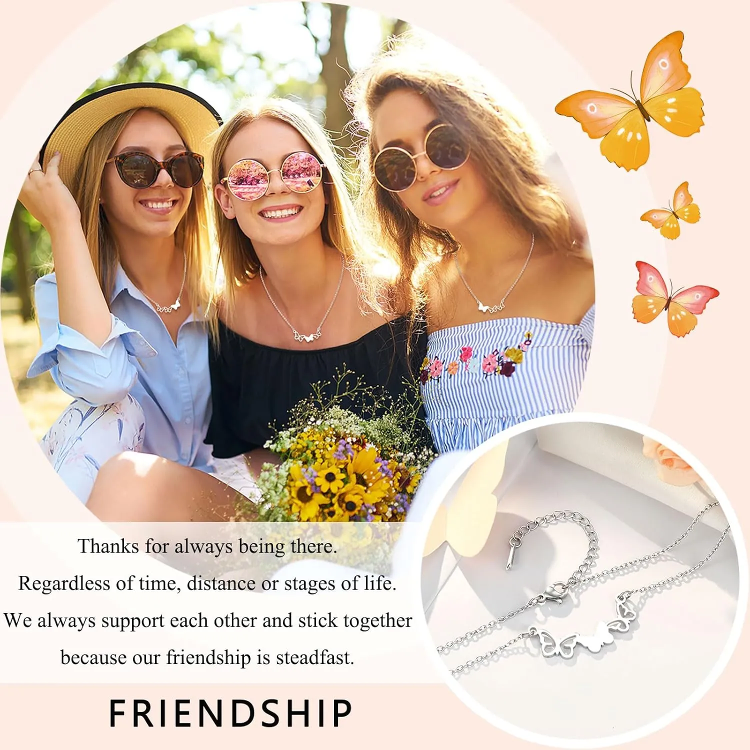 UPROMI Friendship Necklace for 2/3, Matching Butterfly Necklaces for Best Friend, Birthday Christmas Gifts for Women/Teen Girls