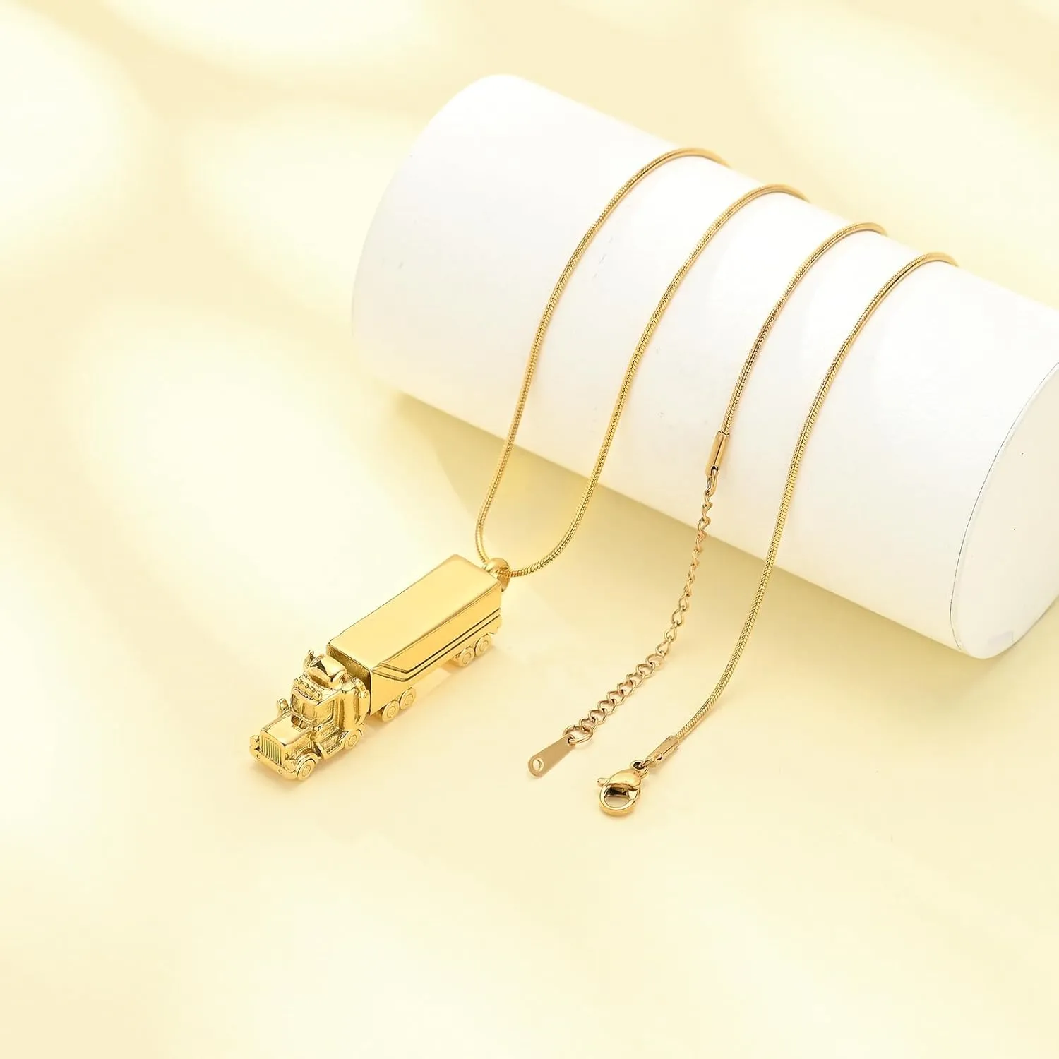 Urn Necklace for Ashes for Men Truck Cremation Jewelry Adults Stainless Steel 18 Wheeler Semi Truck Keepsake Urn Pendant Ashes Memorial Necklaces Jewelry Locket Gifts