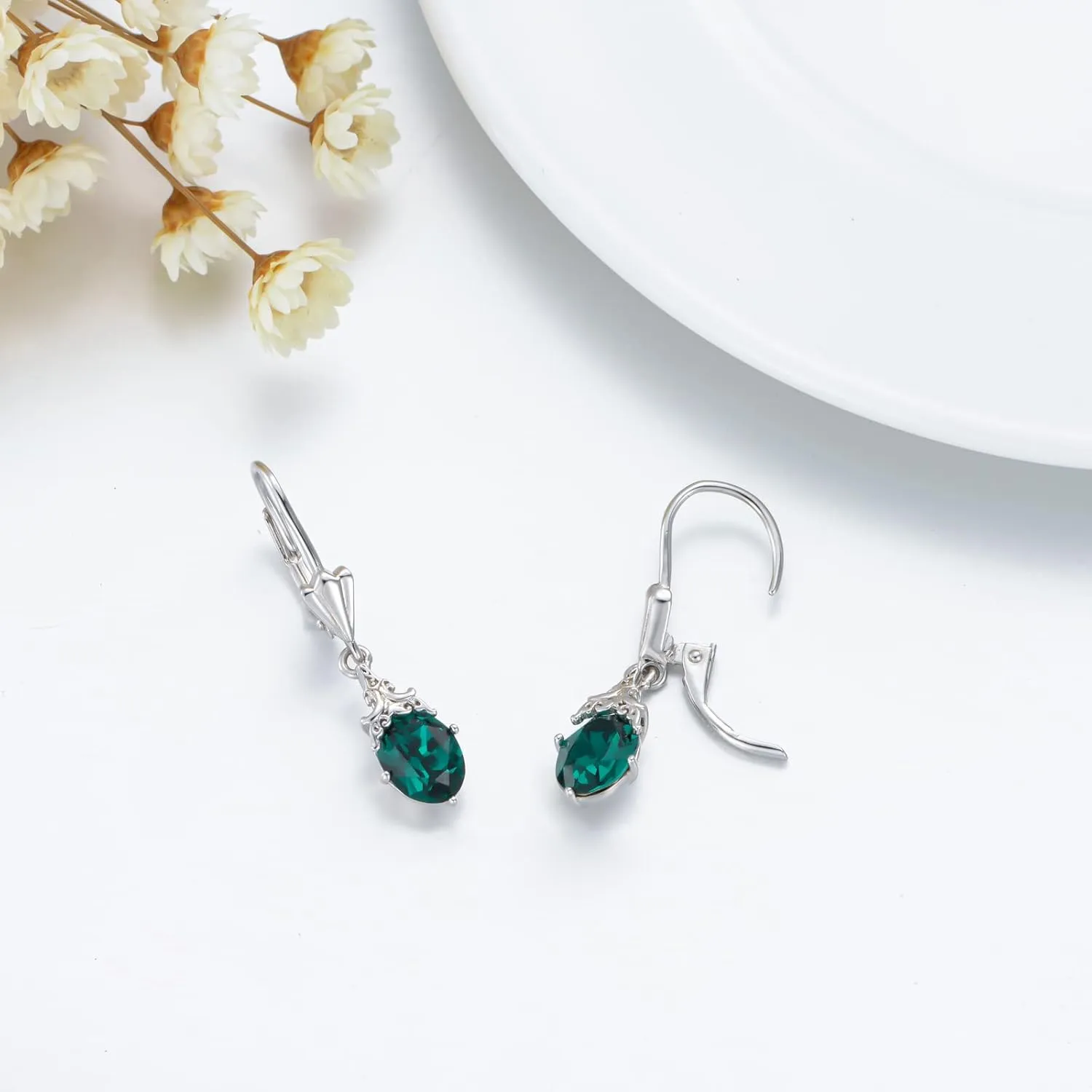 Valentine's Day Gifts - Sterling Silver Birthstone Earrings for Women Teardrop Dangle Drop Crystal EarringAnniversary Valentine's Day Birthday Gifts for her Women