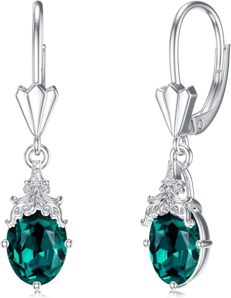 Valentine's Day Gifts - Sterling Silver Birthstone Earrings for Women Teardrop Dangle Drop Crystal EarringAnniversary Valentine's Day Birthday Gifts for her Women