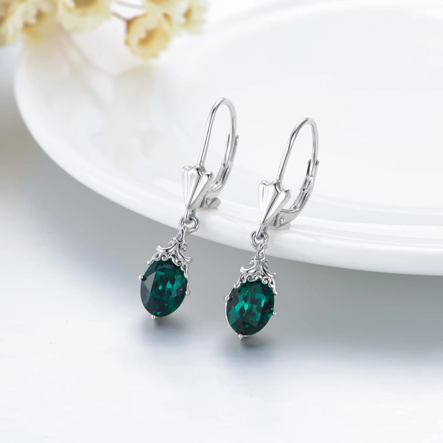Valentine's Day Gifts - Sterling Silver Birthstone Earrings for Women Teardrop Dangle Drop Crystal EarringAnniversary Valentine's Day Birthday Gifts for her Women