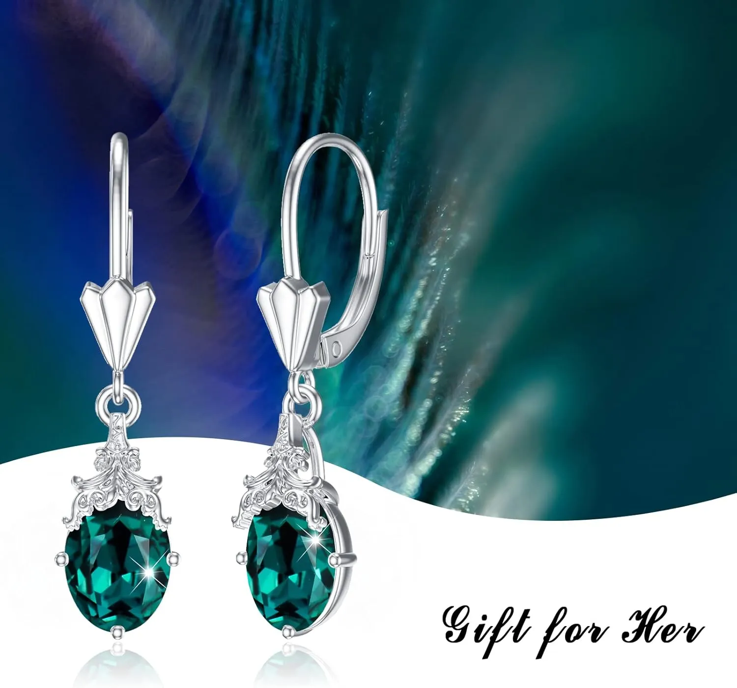 Valentine's Day Gifts - Sterling Silver Birthstone Earrings for Women Teardrop Dangle Drop Crystal EarringAnniversary Valentine's Day Birthday Gifts for her Women