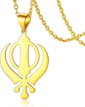 VASSAGO Sikhism Necklace Sikh Khanda Sword Necklace for Women Men Stainless Steel Sikhs Necklaces Sword Symbol Pendant Religious Jewelry