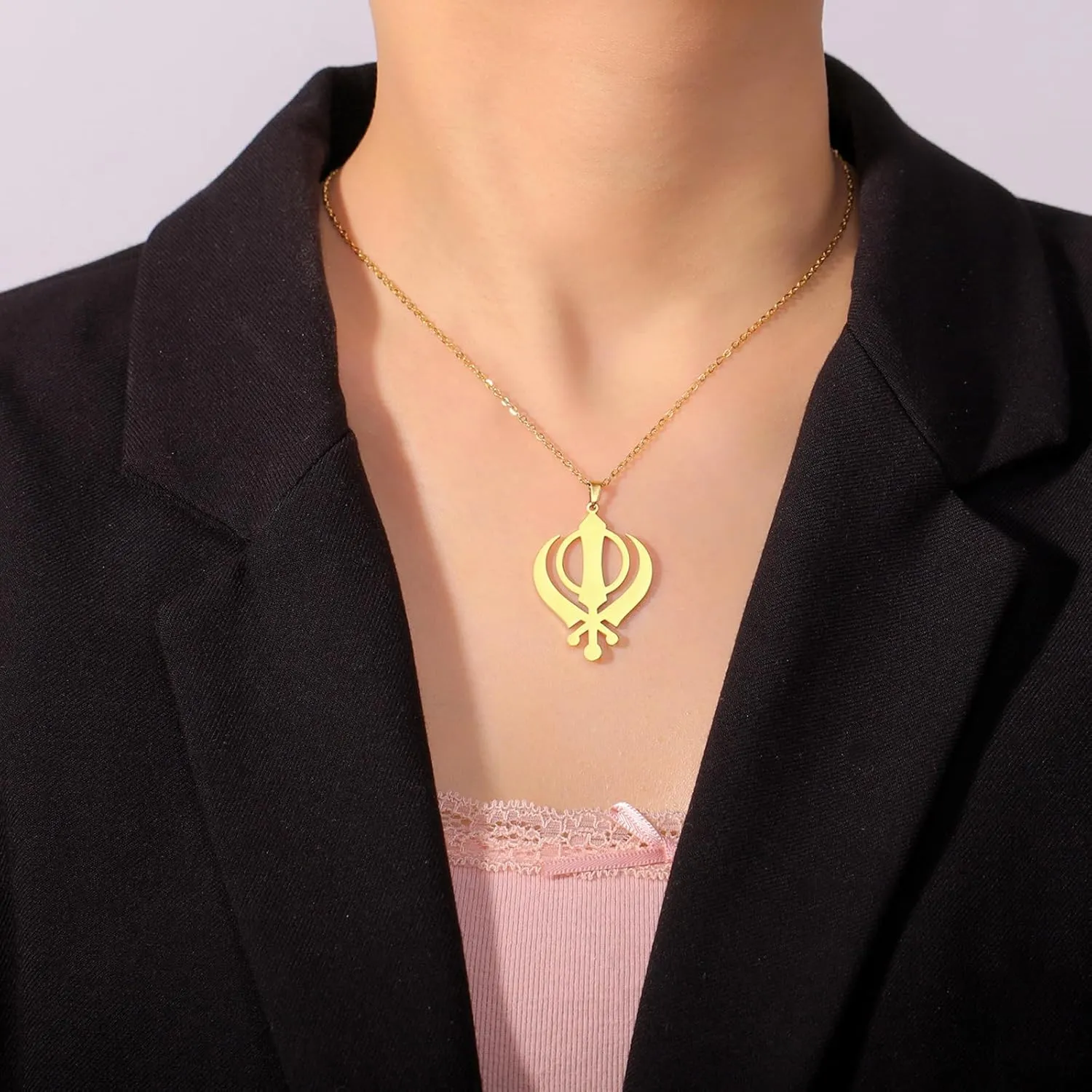 VASSAGO Sikhism Necklace Sikh Khanda Sword Necklace for Women Men Stainless Steel Sikhs Necklaces Sword Symbol Pendant Religious Jewelry