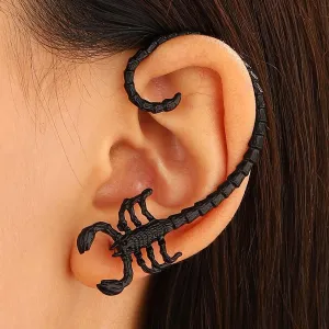 Vintage Silver Scorpion Ear Cuffs Earrings Gothic Punk Wrap Cartilage Crawler Climber Stud Earrings Gothic Scorpion Ear Hanging Ear Clip Punk Hip Hop Simulation Design Scorpion Ear ClipBlack