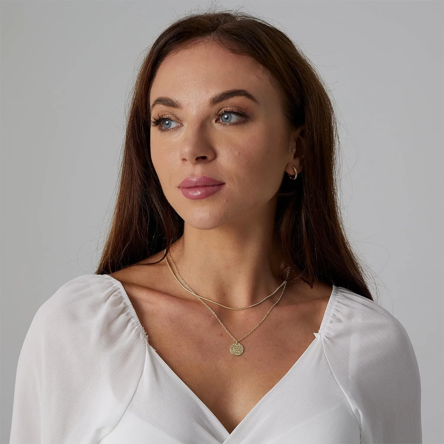 VIROMY Dainty Gold Necklace for Women 14K Gold Plated Layered Satellite Necklaces Trible Layering Paper Clip Chain Link Necklace Everyday Jewelry