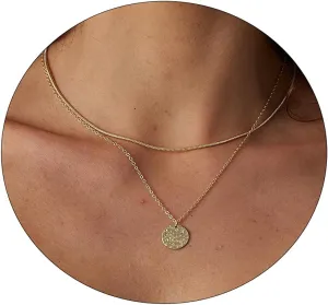 VIROMY Dainty Gold Necklace for Women 14K Gold Plated Layered Satellite Necklaces Trible Layering Paper Clip Chain Link Necklace Everyday Jewelry