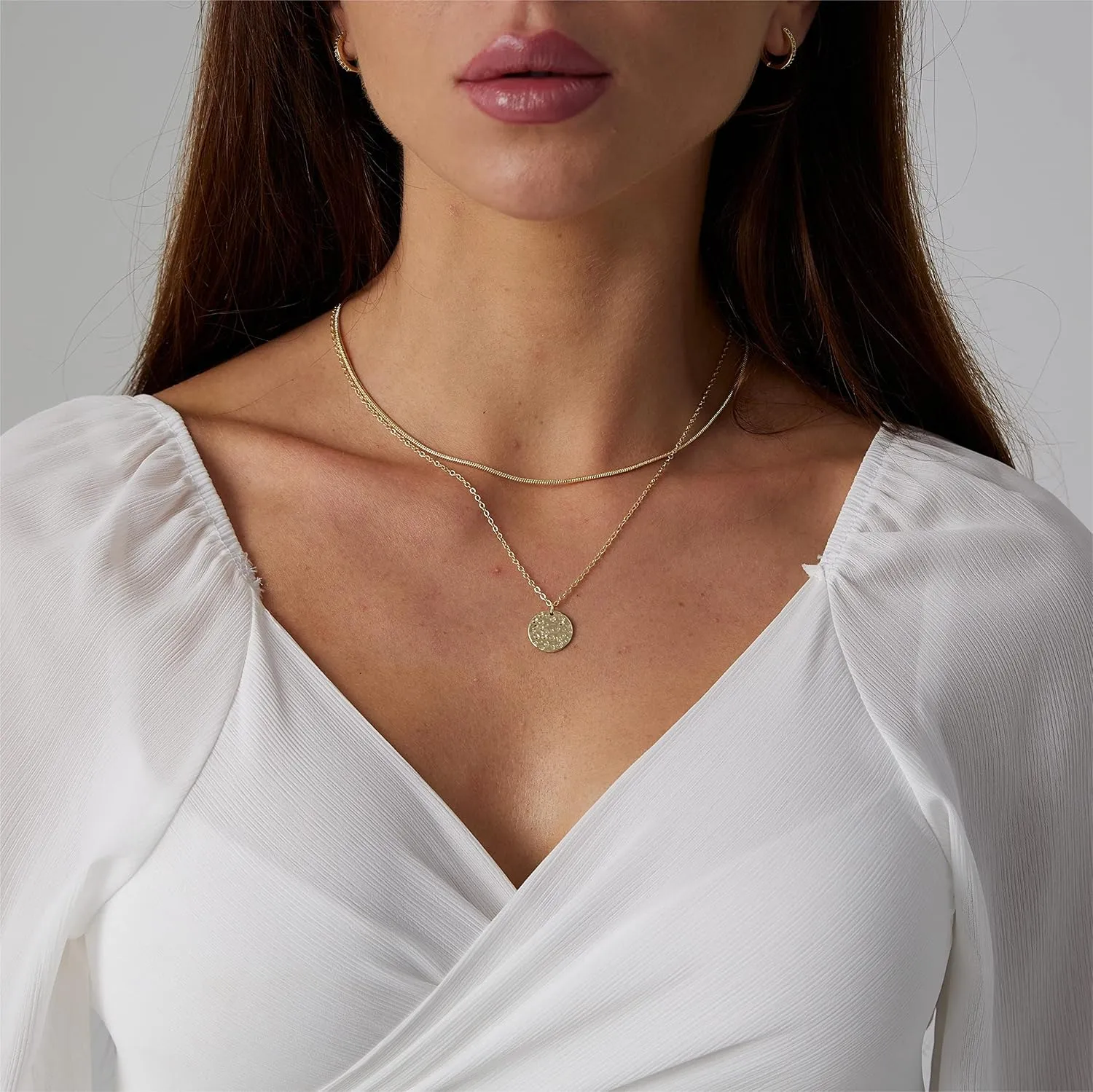 VIROMY Dainty Gold Necklace for Women 14K Gold Plated Layered Satellite Necklaces Trible Layering Paper Clip Chain Link Necklace Everyday Jewelry