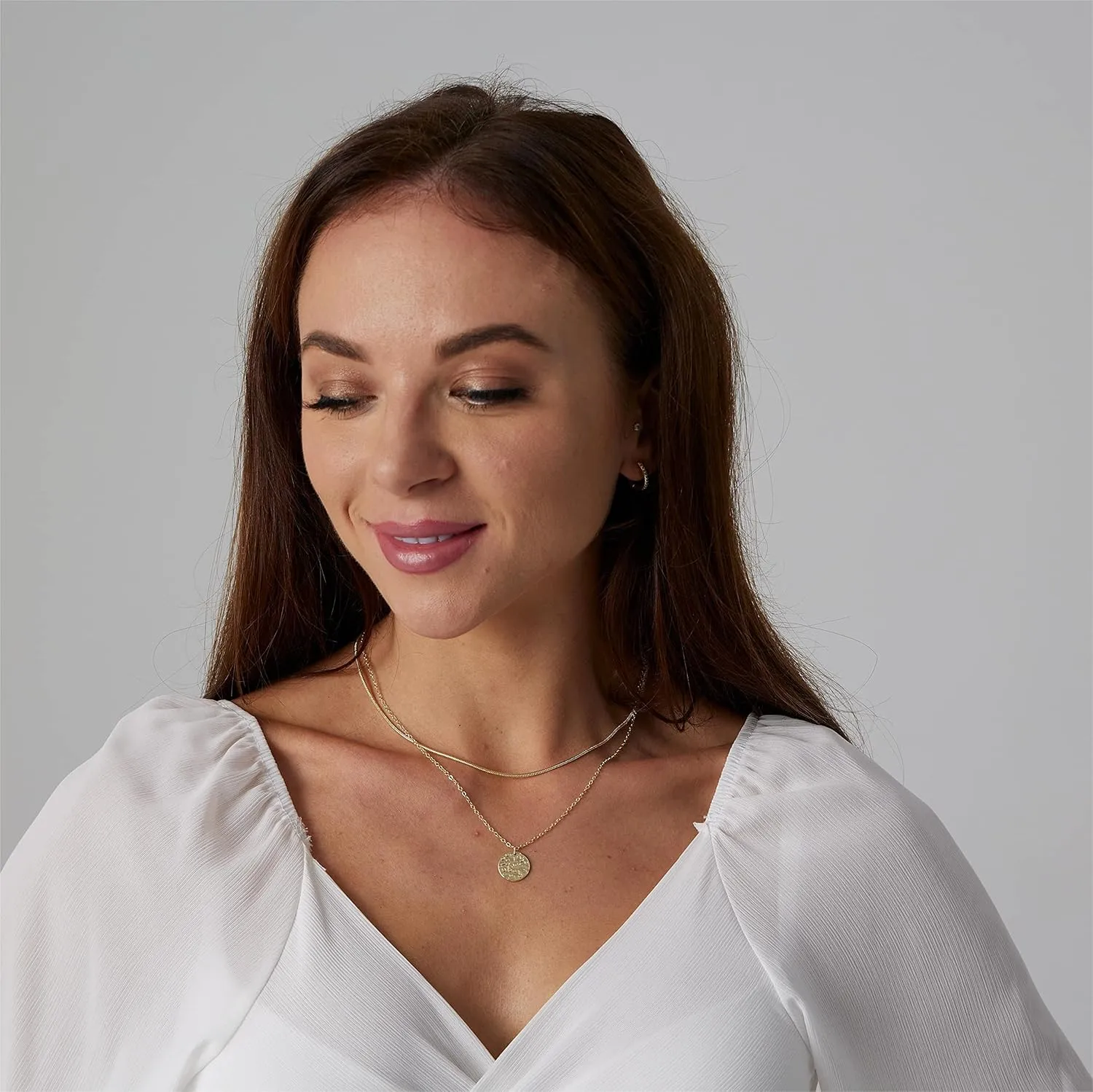 VIROMY Dainty Gold Necklace for Women 14K Gold Plated Layered Satellite Necklaces Trible Layering Paper Clip Chain Link Necklace Everyday Jewelry