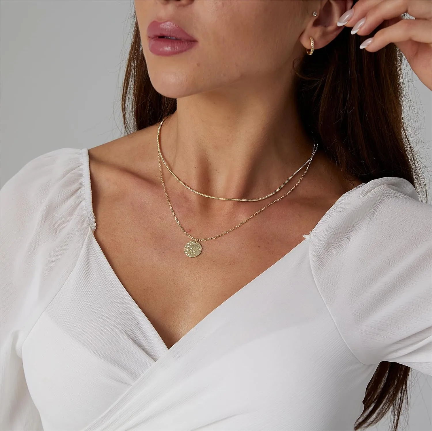 VIROMY Dainty Gold Necklace for Women 14K Gold Plated Layered Satellite Necklaces Trible Layering Paper Clip Chain Link Necklace Everyday Jewelry