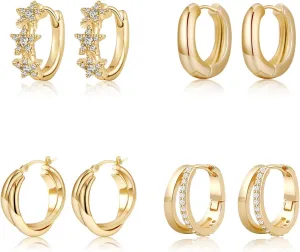 VIROMY Gold Hoop Earrings for Women, 14K Gold Plated Chunky Gold Hoop Earrings Set Hypoallergenic Thick Open Lightweight Hoop Earrings Multipack Jewelry for Gifts