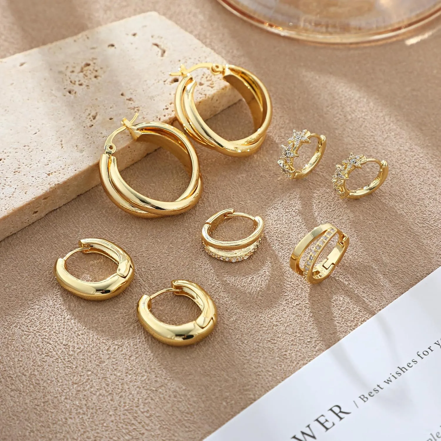 VIROMY Gold Hoop Earrings for Women, 14K Gold Plated Chunky Gold Hoop Earrings Set Hypoallergenic Thick Open Lightweight Hoop Earrings Multipack Jewelry for Gifts
