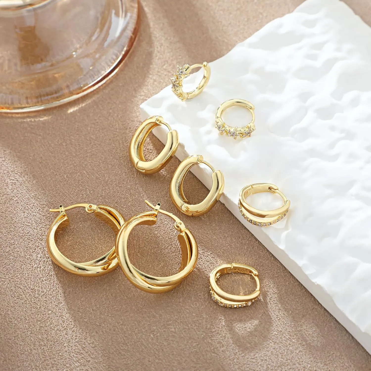 VIROMY Gold Hoop Earrings for Women, 14K Gold Plated Chunky Gold Hoop Earrings Set Hypoallergenic Thick Open Lightweight Hoop Earrings Multipack Jewelry for Gifts
