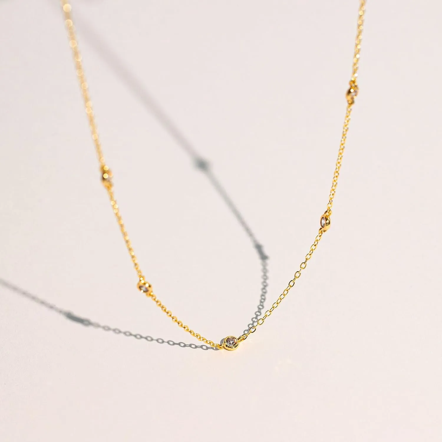 VRIUA Diamond Necklaces for Women - 14K Gold/Silver Gold Plated Dainty Necklace for Women Simple Five Diamond Flower Clover Butterfly Heart Star Necklace Trendy Gold Jewelry