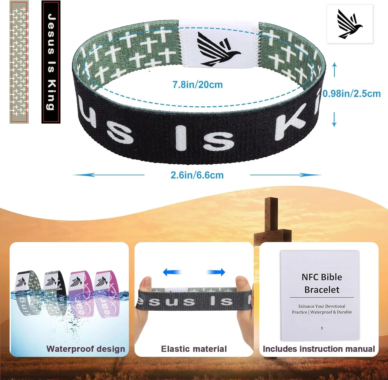 WALLFID 2 Pieces Set, Bible Verse Bracelets, Hang Loose Bands, Jesus Bracelets,Christian Bracelet, Phone Recognition, FPerfect for Most Adult Men, Women (Black, Large)