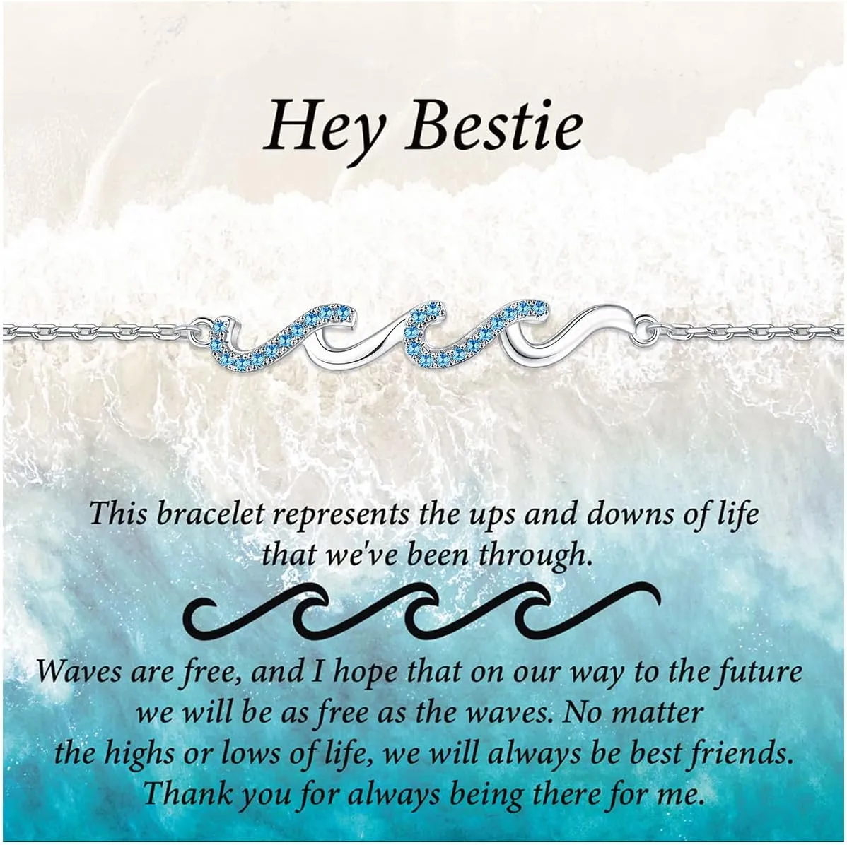 Wave Bracelet - Birthday Gifts for Women, Gifts for Women Bestie Sister Mom Daughter Wife Girlfriend Grandma Aunt, 14K Gold/White Gold Plated Wave Bracelet Beach Jewelry Meaningful Friendship Gift