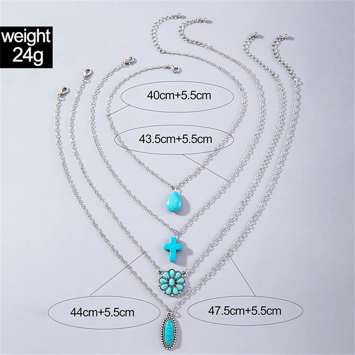 WCRAZYE Western Necklaces for Women Cowgirl Cowboy Pendant Necklace Vintage Multi Layered Chain Turquoise Stone Flower Cross Pendant Necklace Boho Turquoise Necklace Jewelry (Cross Flower)