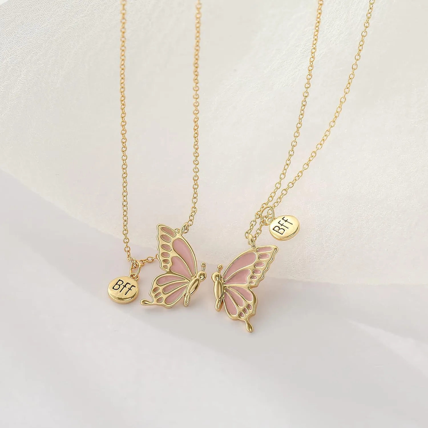 WEDDINEN Cute Butterfly BFF Necklaces for 2, Enamel Butterfly Friendship Necklace for Teen Girls Women Best Friend Birthday Gift