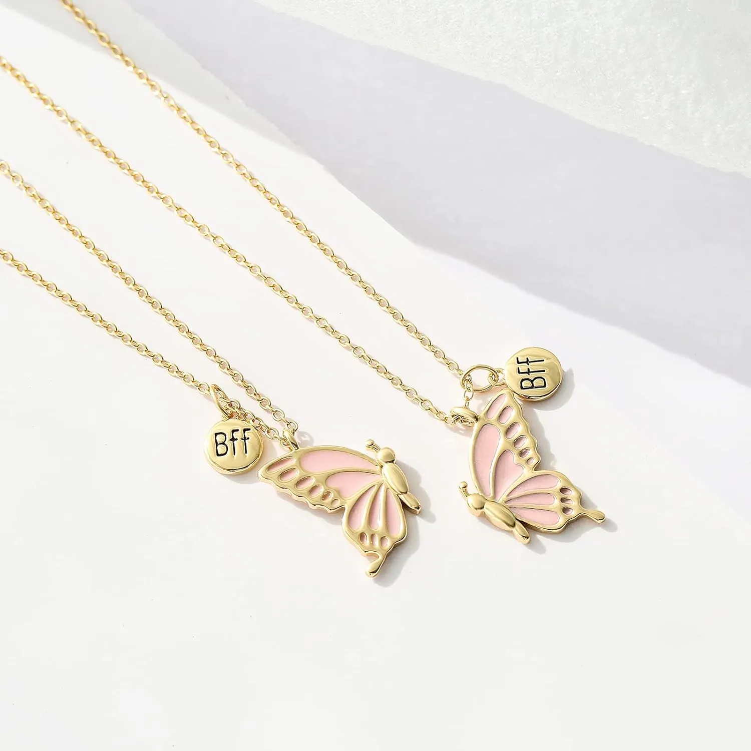 WEDDINEN Cute Butterfly BFF Necklaces for 2, Enamel Butterfly Friendship Necklace for Teen Girls Women Best Friend Birthday Gift