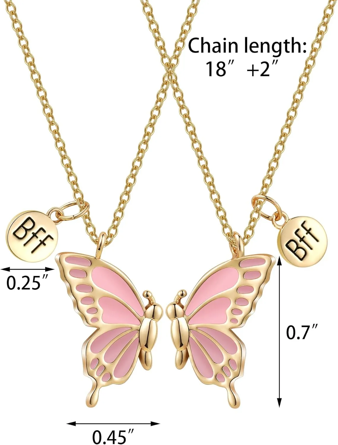WEDDINEN Cute Butterfly BFF Necklaces for 2, Enamel Butterfly Friendship Necklace for Teen Girls Women Best Friend Birthday Gift