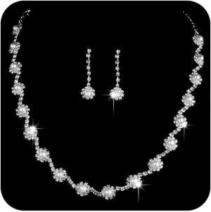 Wedding Brides Necklace Earrings Set Sliver Pearl Necklaces Bride Rhinestones Jewelry Set Crystal Choker Necklace Bridal Accessories for women