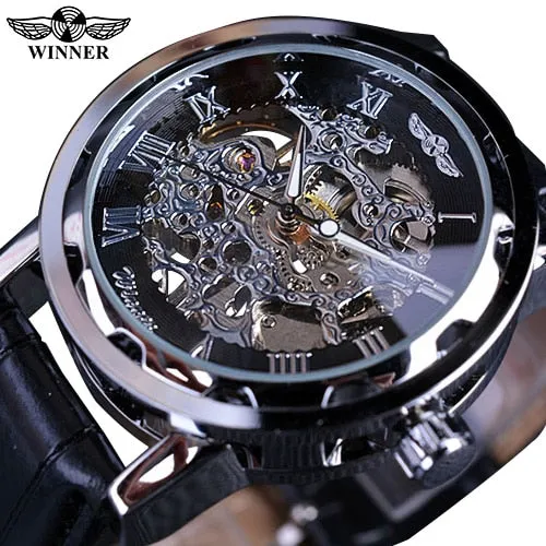 Winner Black Gold Male Clock Men Relogios Skeleton Watch