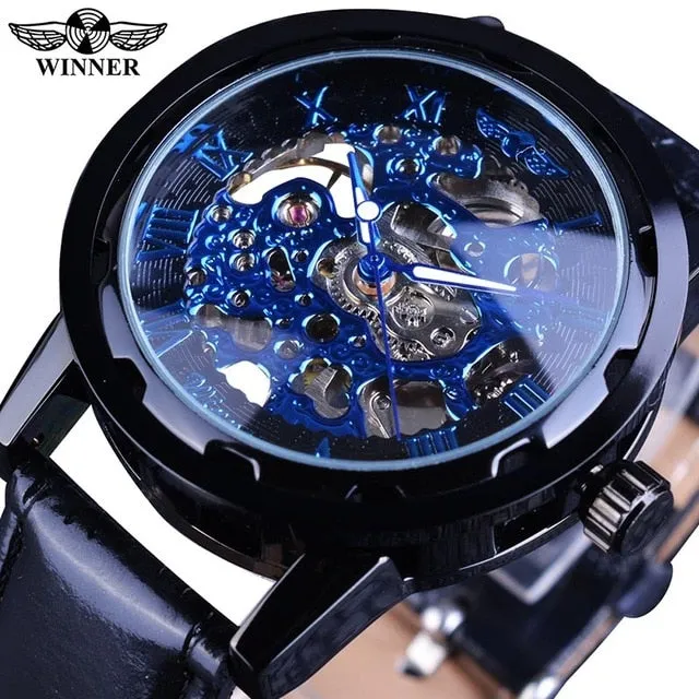 Winner Black Gold Male Clock Men Relogios Skeleton Watch