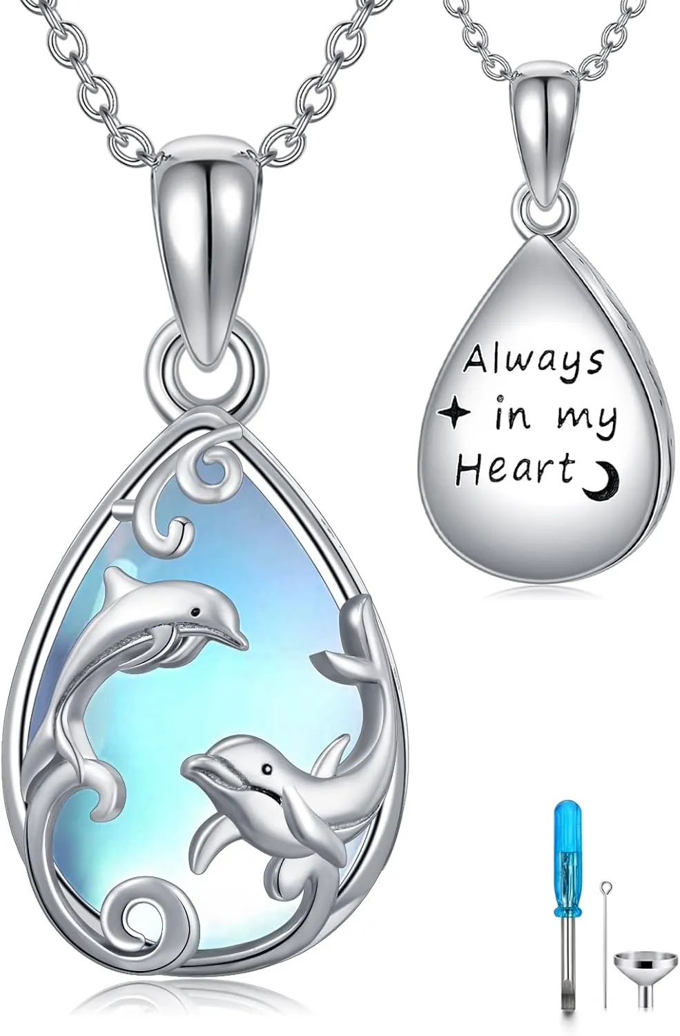 WINNICACA Urn Necklace for Ashes Sterling Silver Moonstone Cremation Jewelry for Ashes Jewelry Gifts for Nature Lovers Keepsake Memorial Jewelry for Women