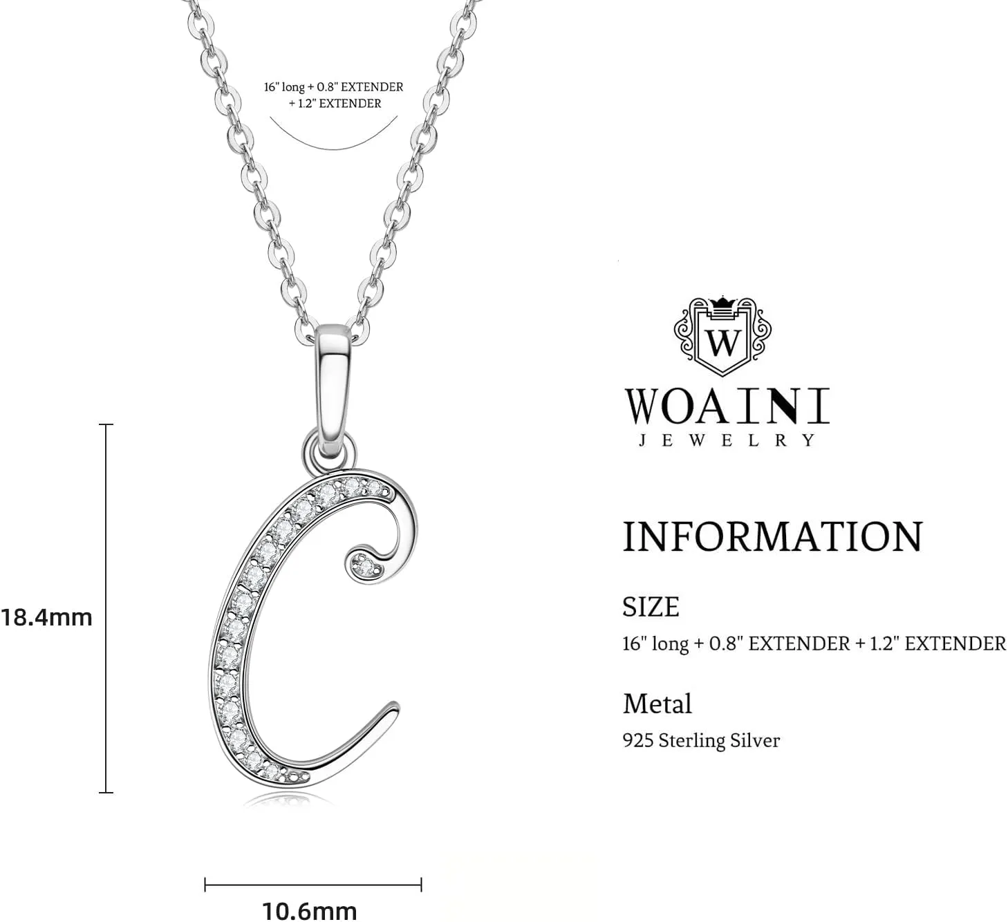 WOAINI Moissanite Necklace, Initial Necklaces for Women Sterling Silver Letter Necklace Pendant With A-Z Alphabet Jewelry Gifts for Christmas Wife Anniversary Birthday