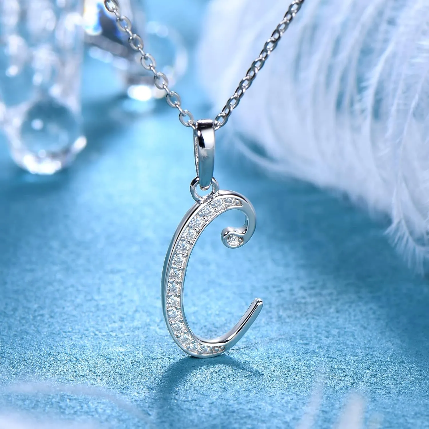 WOAINI Moissanite Necklace, Initial Necklaces for Women Sterling Silver Letter Necklace Pendant With A-Z Alphabet Jewelry Gifts for Christmas Wife Anniversary Birthday