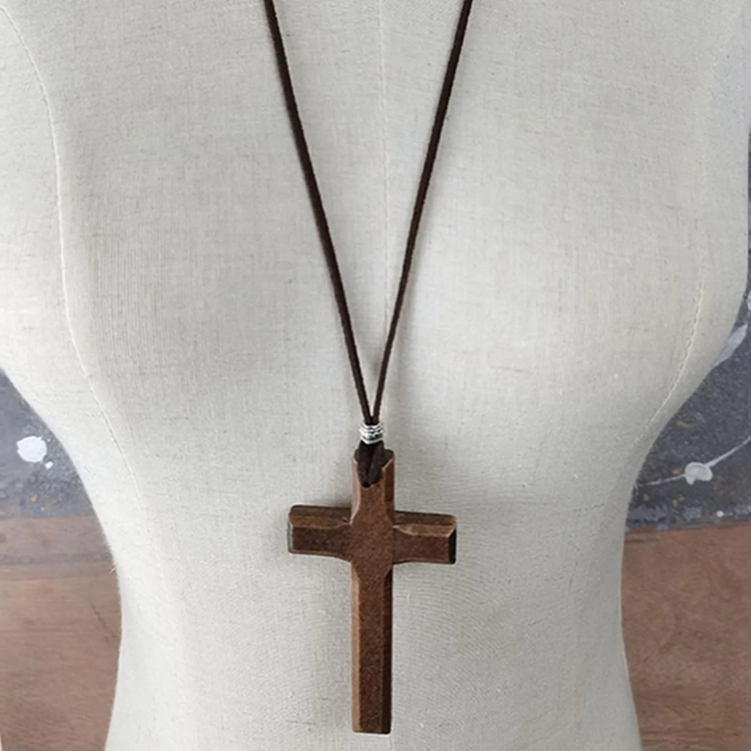 Wooden Cross Necklace For Men Women, Wood Cross Pendant Necklaces For Car Rearview Mirror Charms, Wall, Christian Jewelry(E)