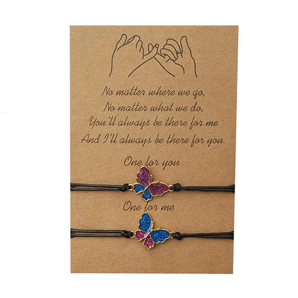 YALLNASL Best Friend Bracelets Gifts for Women No Matter Where We Go Bracelet for BFF Besties Christmas Birthday Gifts for Mother Daughter Matching Butterfly Bracelets for 2 Sisters
