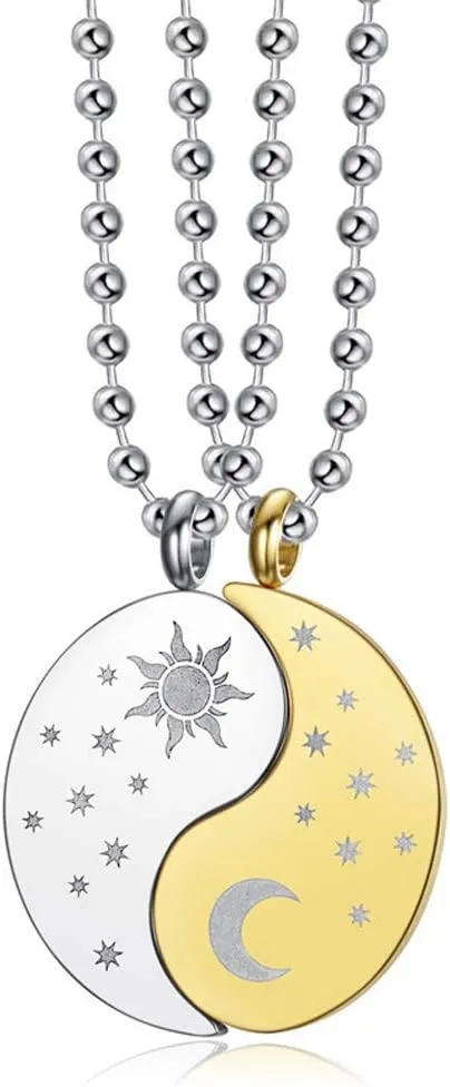 Yin Yang Necklace For 2 Best Friends Couples Stainless Steel Matching Friendship Relationship Moon And Sun Couples Necklaces For Him And Her Set