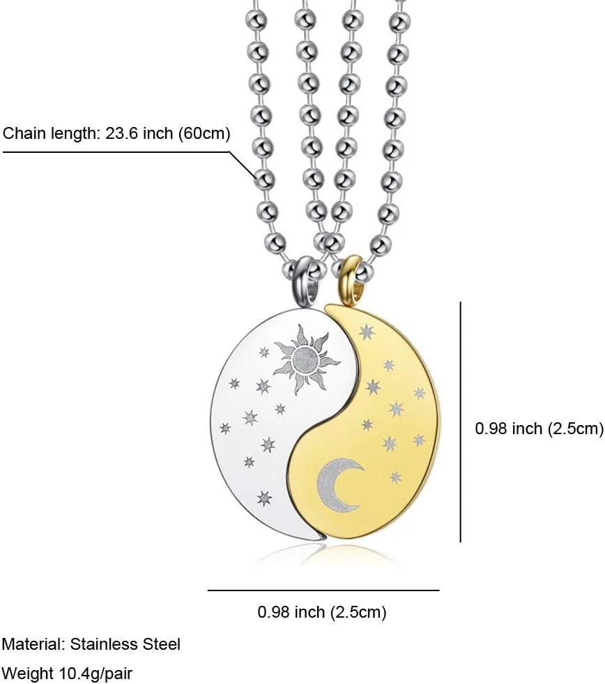 Yin Yang Necklace For 2 Best Friends Couples Stainless Steel Matching Friendship Relationship Moon And Sun Couples Necklaces For Him And Her Set