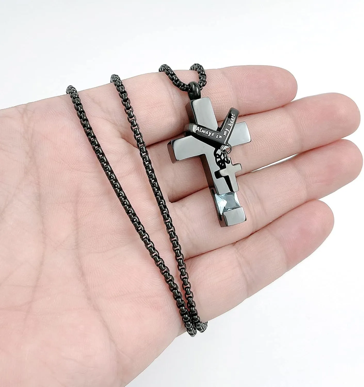 YOUFENG Birthstones Urn Necklaces for Ashes Cross Cremation Pendant Urns for Human Ashes Memorial Keepsake Locket Jewelry