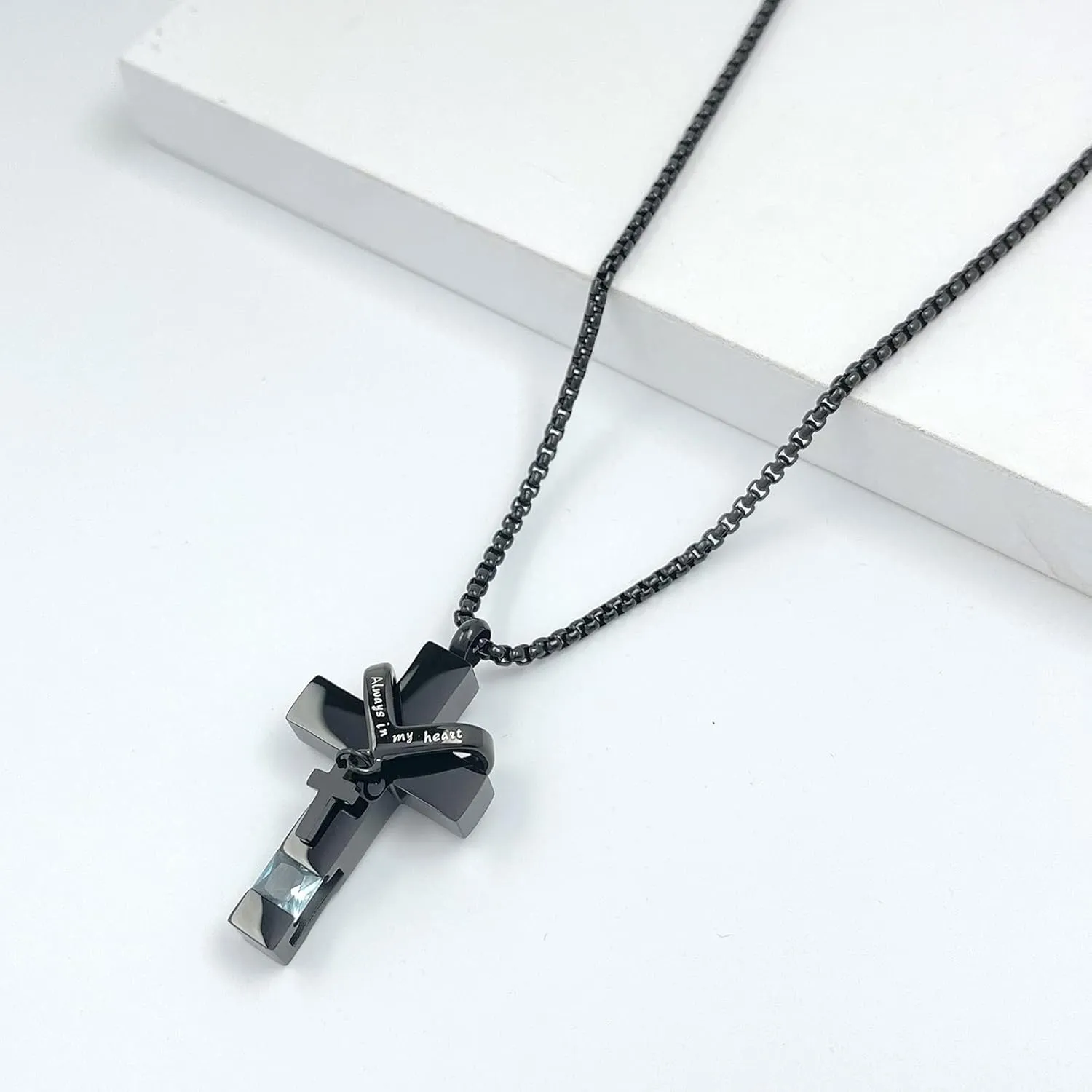 YOUFENG Birthstones Urn Necklaces for Ashes Cross Cremation Pendant Urns for Human Ashes Memorial Keepsake Locket Jewelry