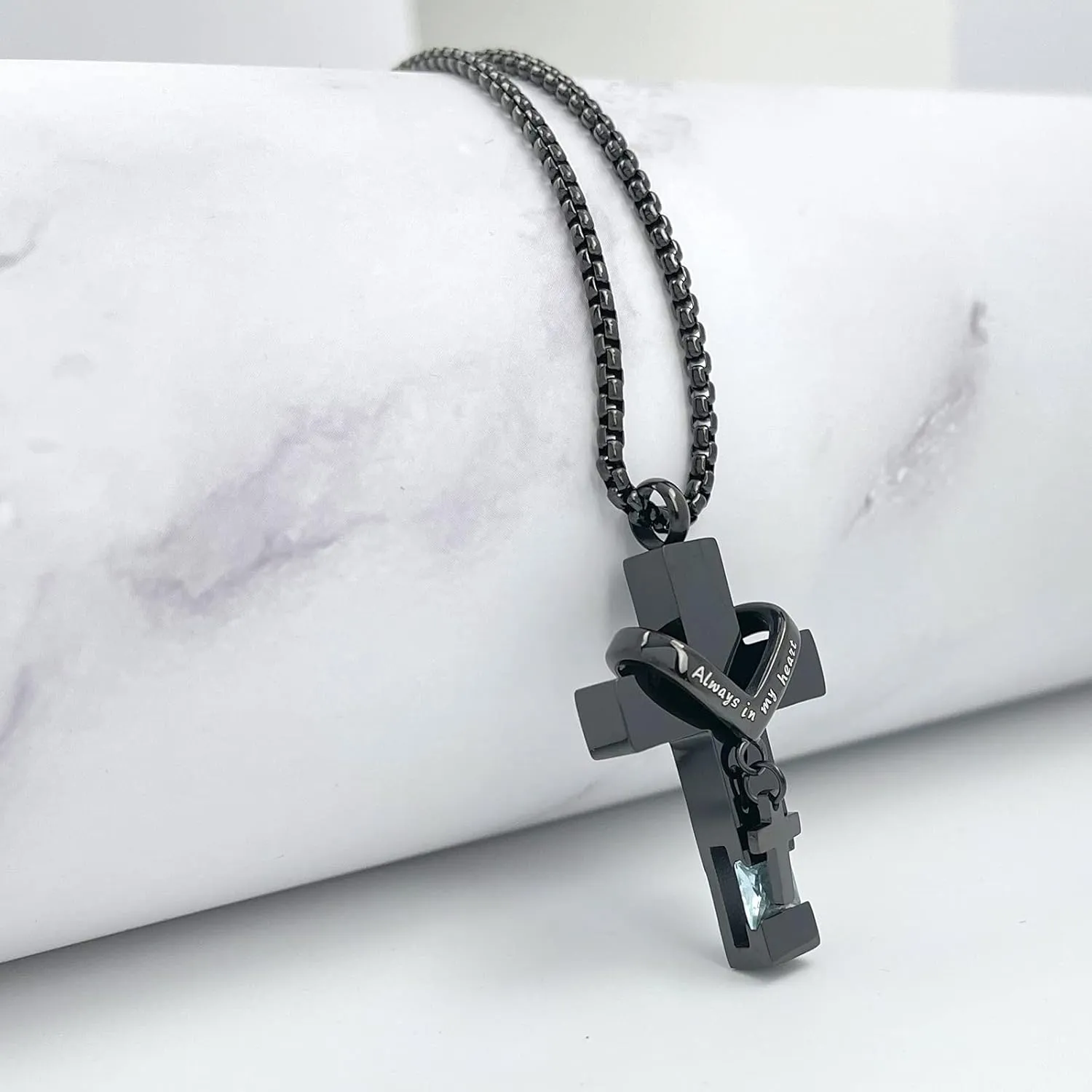 YOUFENG Birthstones Urn Necklaces for Ashes Cross Cremation Pendant Urns for Human Ashes Memorial Keepsake Locket Jewelry