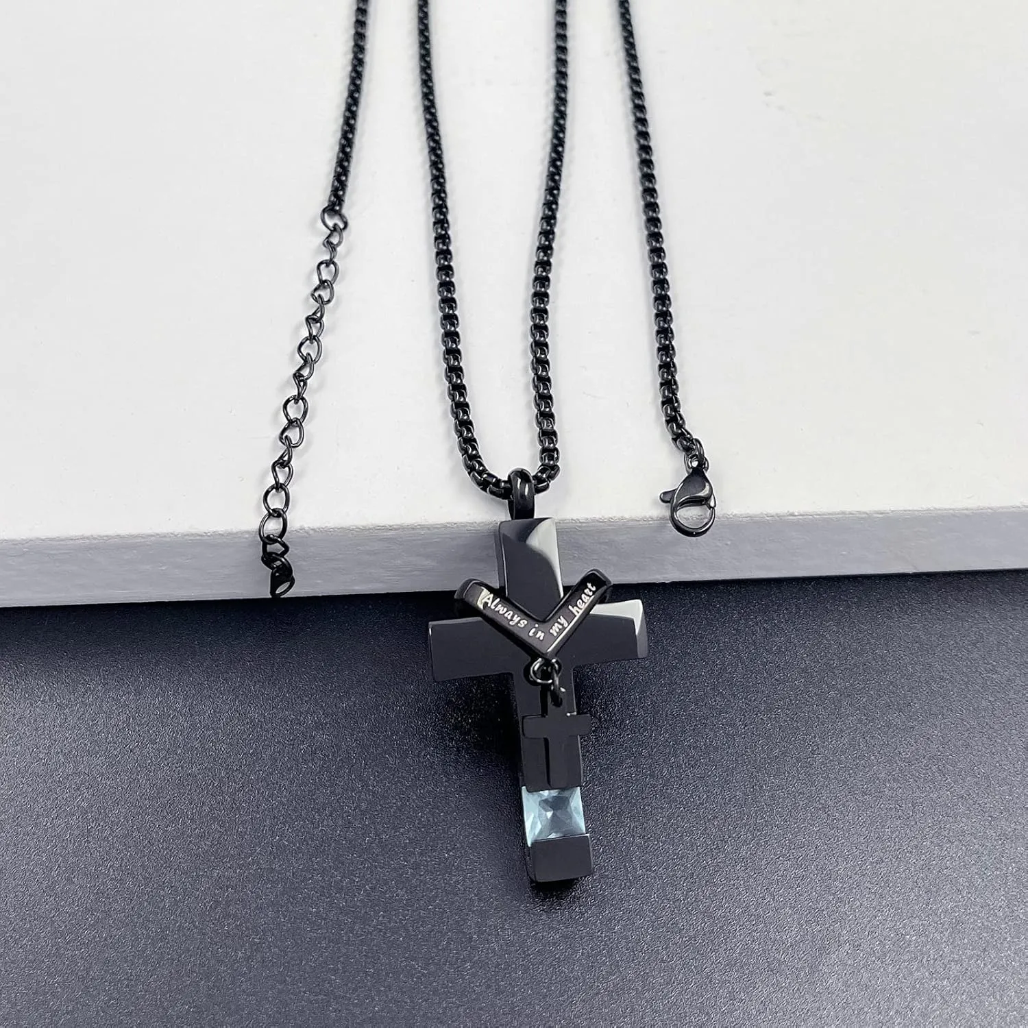 YOUFENG Birthstones Urn Necklaces for Ashes Cross Cremation Pendant Urns for Human Ashes Memorial Keepsake Locket Jewelry