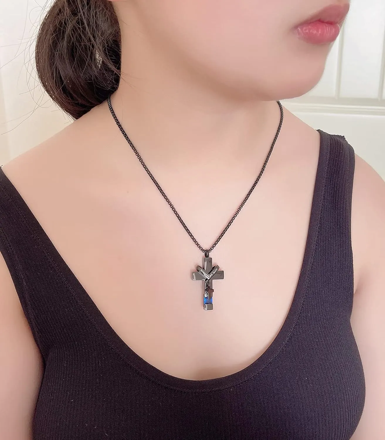 YOUFENG Birthstones Urn Necklaces for Ashes Cross Cremation Pendant Urns for Human Ashes Memorial Keepsake Locket Jewelry