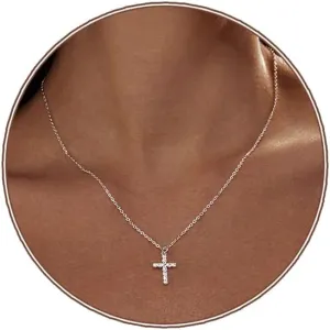Zeffy Cross Necklace for Women,18K Gold/Silver Plated Tiny Cubic Zirconia Cross Pendant Necklace for Women Simple Layered Cross Necklaces for Women