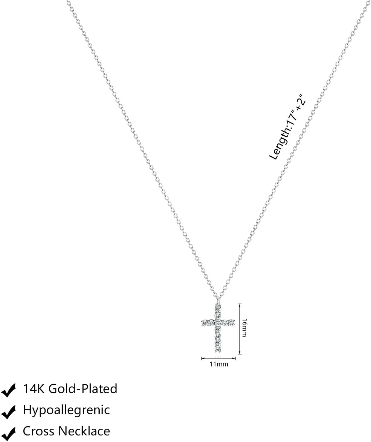 Zeffy Cross Necklace for Women,18K Gold/Silver Plated Tiny Cubic Zirconia Cross Pendant Necklace for Women Simple Layered Cross Necklaces for Women