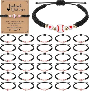 Zeyune 30 Set Sport Softball Bracelets Team Gift Bulk Baseball Softball Adjustable Bead Wristbands with Inspirational Cards Gift Players Team Ball Lovers Birthday for Sport Party Favors