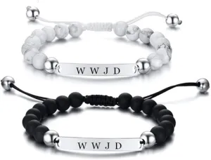 ZKXXJ WWJD HWLF Bracelet Set for Men Women,Adjusted Black White Beaded Onyx What Would Jesus Do He Would Love First Bracelets Inspirational Religious Reminder Jewelry Baptism Easter Gift