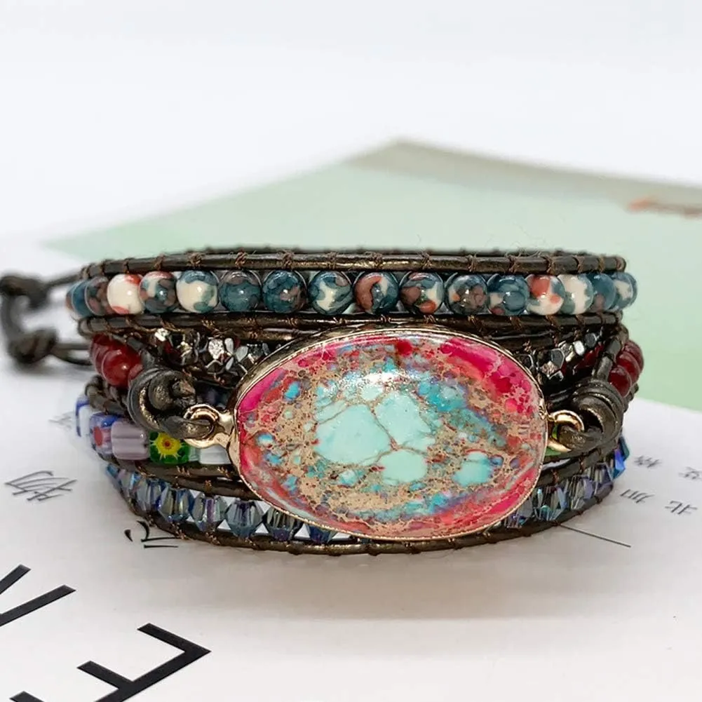 ZOSOJONA Boho Handmade Natural Stone Wrap Bracelets Turquoises Crystal Beads Bracelet Jewelry