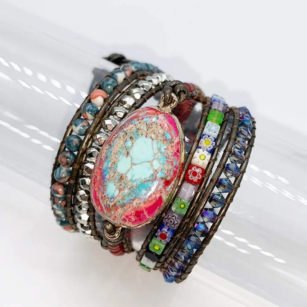 ZOSOJONA Boho Handmade Natural Stone Wrap Bracelets Turquoises Crystal Beads Bracelet Jewelry